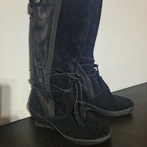 BearTraps Olley Stunning mixed suede & fabric tall wedge boots + tassel detail